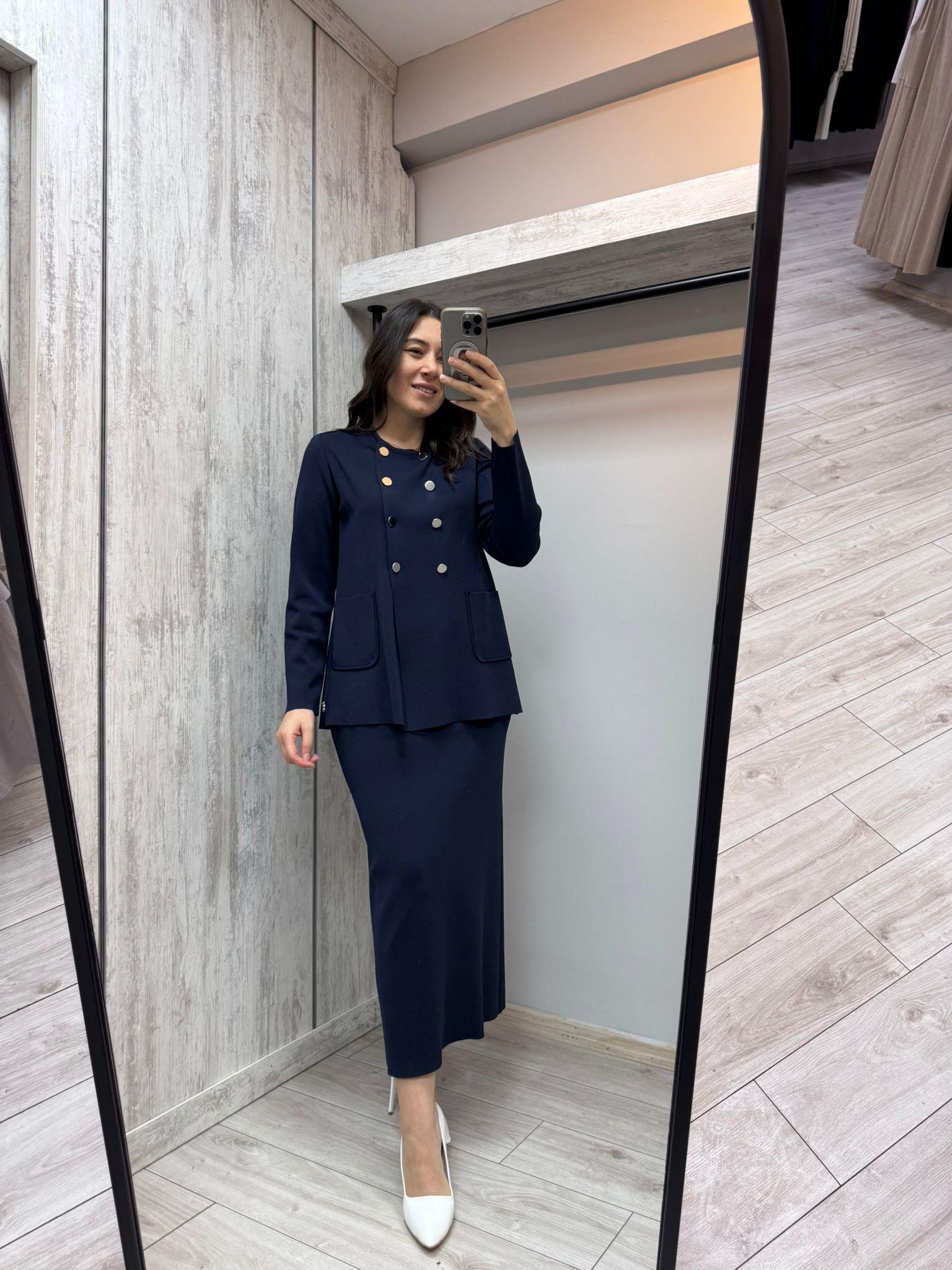 Missdalida 25PF-9203 Navy Blue Merserize Ceket