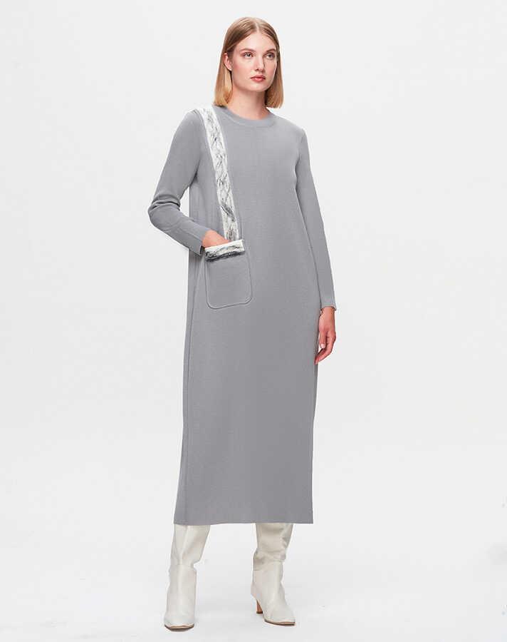 Missdalida 4011 Grey Triko Elbise