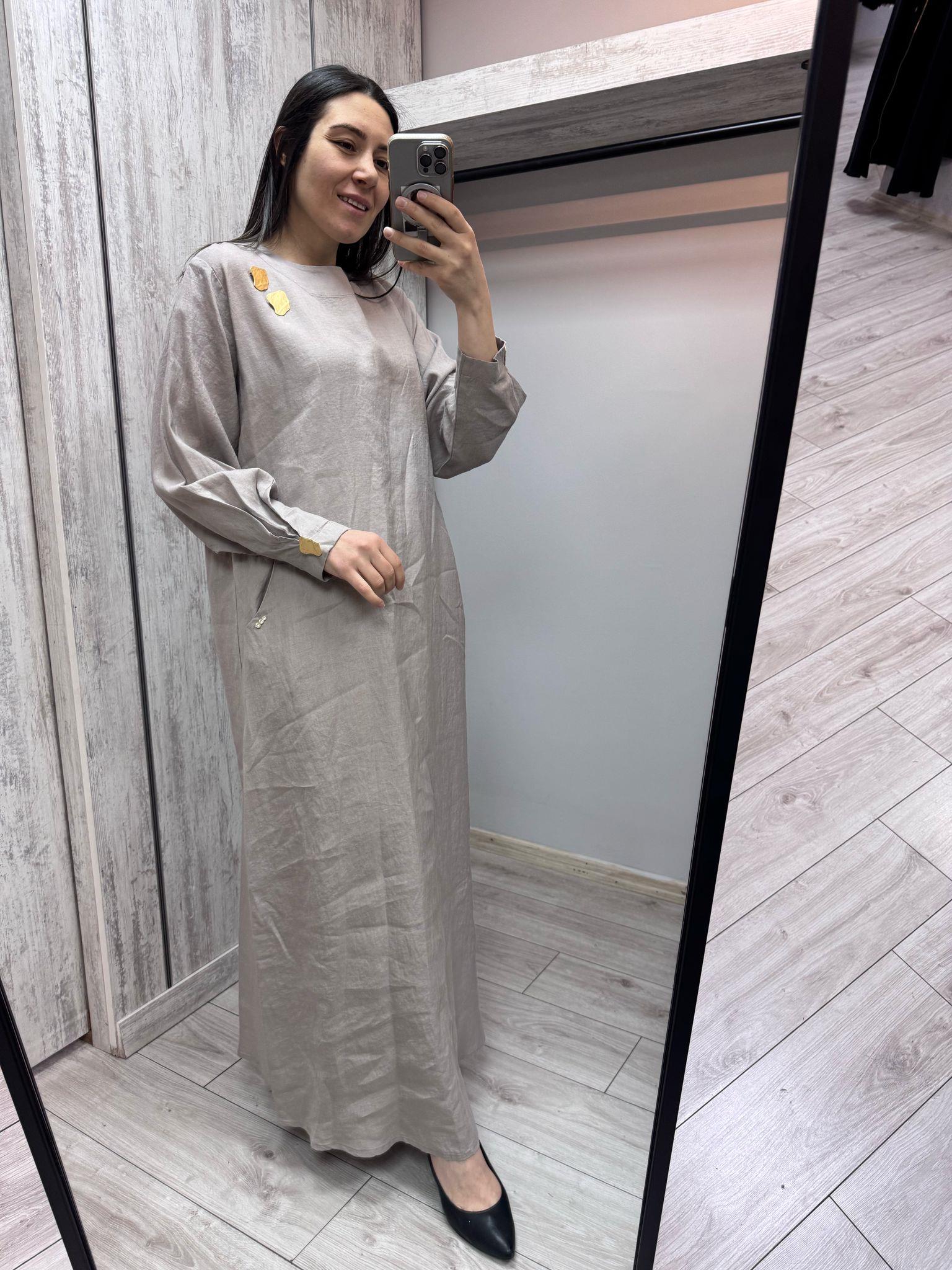 Missdalida 4064 Mink Keten Elbise