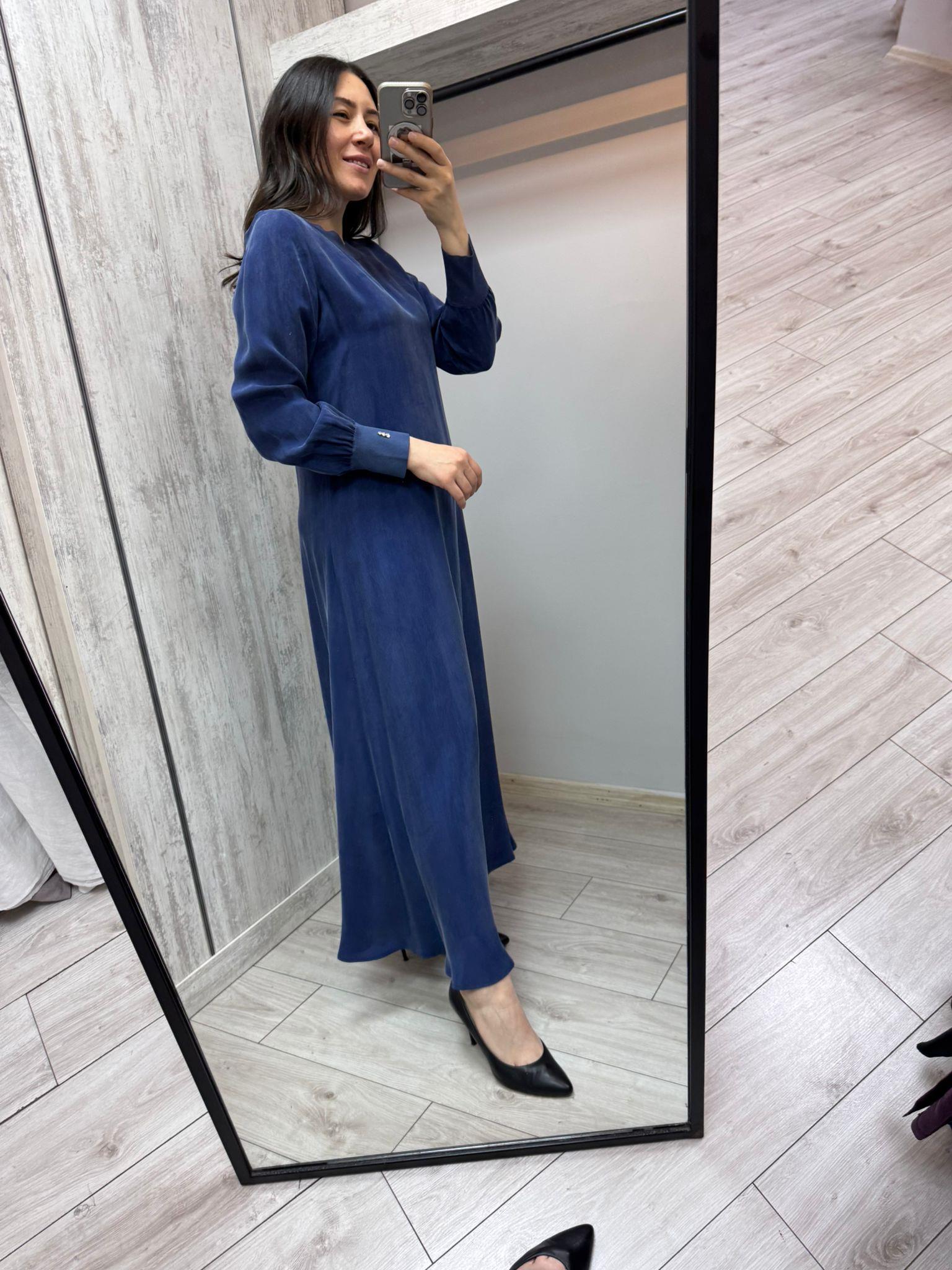Missdalida 4108 Navy Blue İpek Elbise
