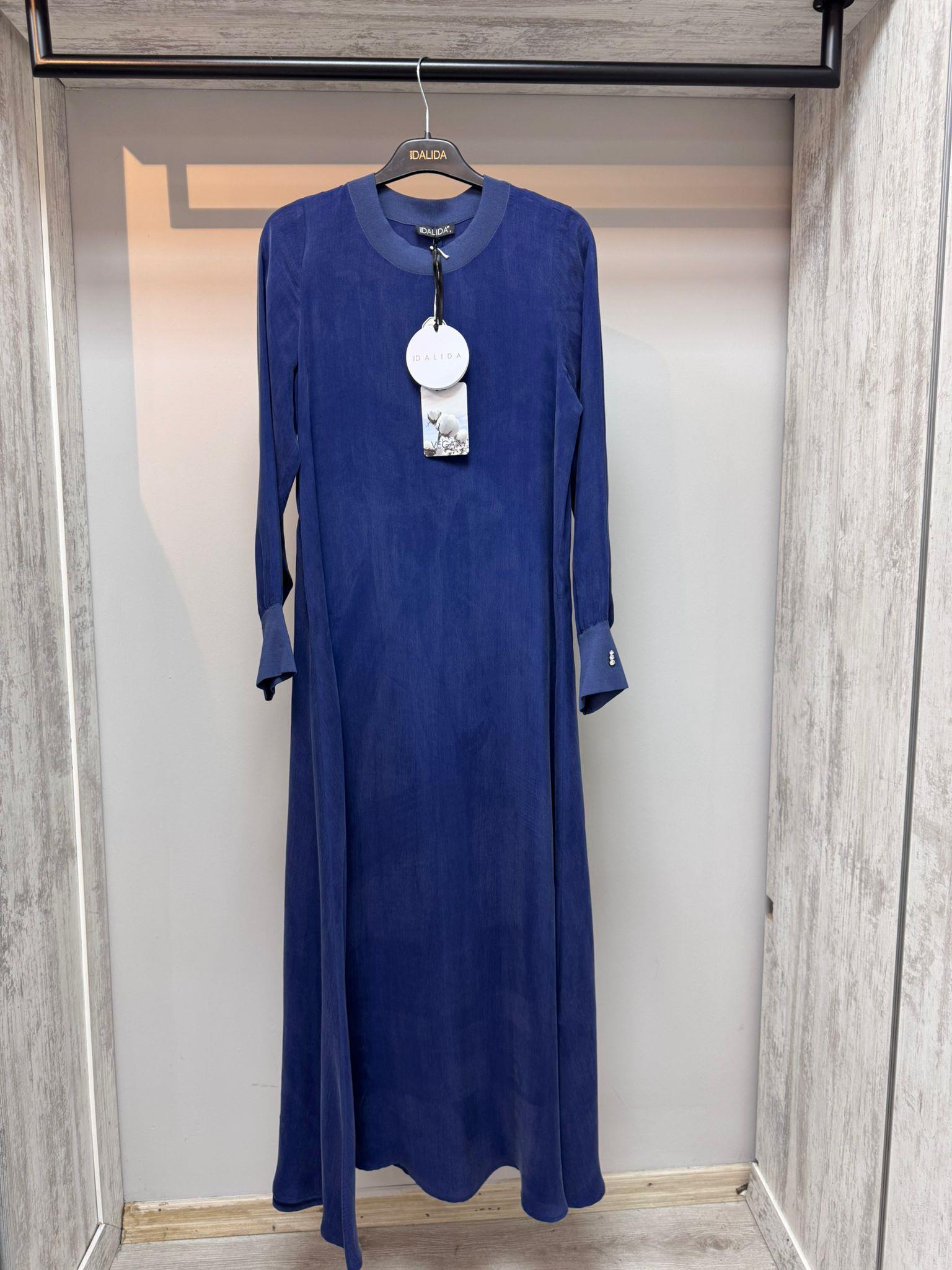 Missdalida 4108 Navy Blue İpek Elbise