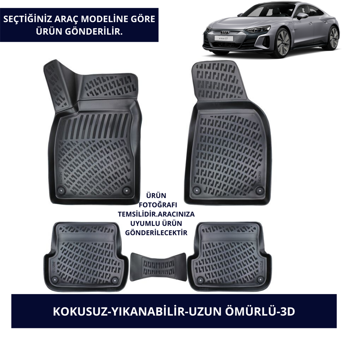 Audi Araçlar- Siyah 3D Kauçuk Paspas 