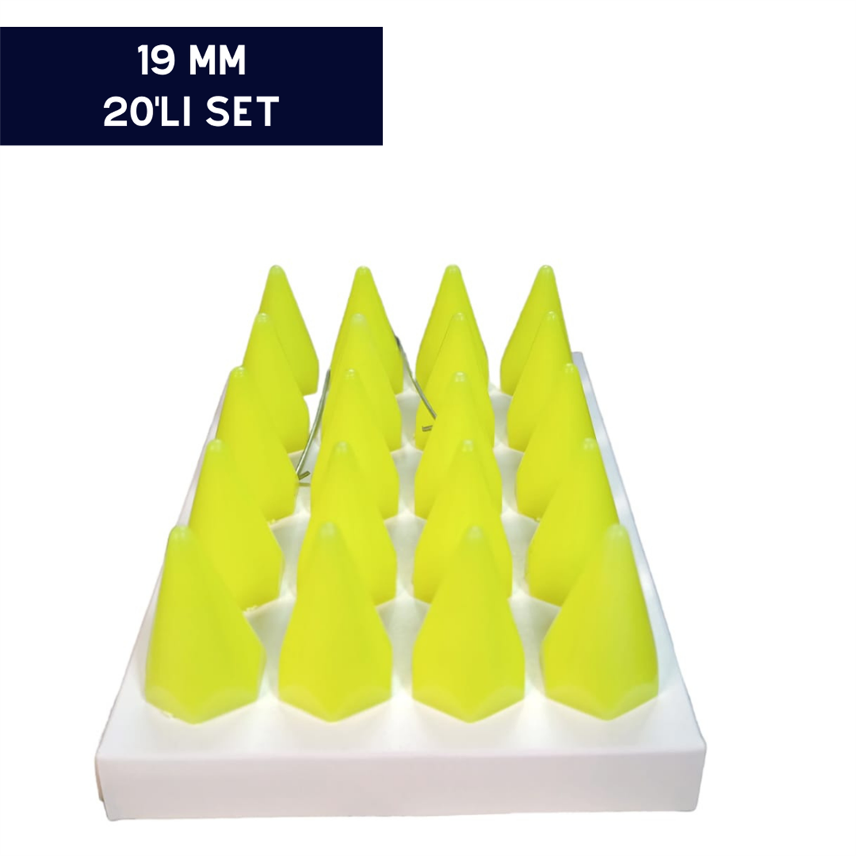 BİJON KAPAĞI RENKLİ SİVRİ FOSFORLU SARI 19MM 20'Lİ SET KOD:007038