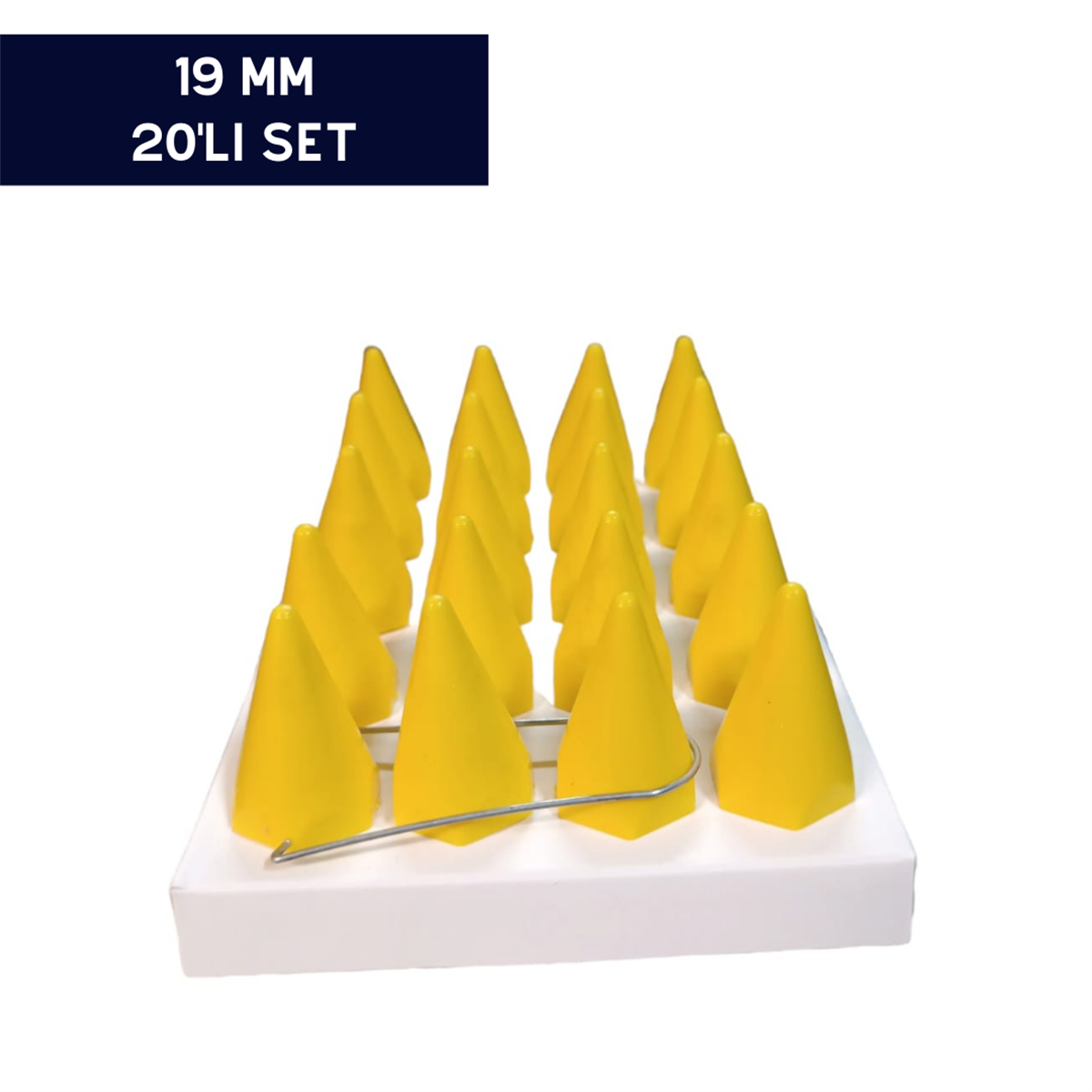 BİJON KAPAĞI RENKLİ SİVRİ SARI 19MM 20'Lİ SET KOD:007038