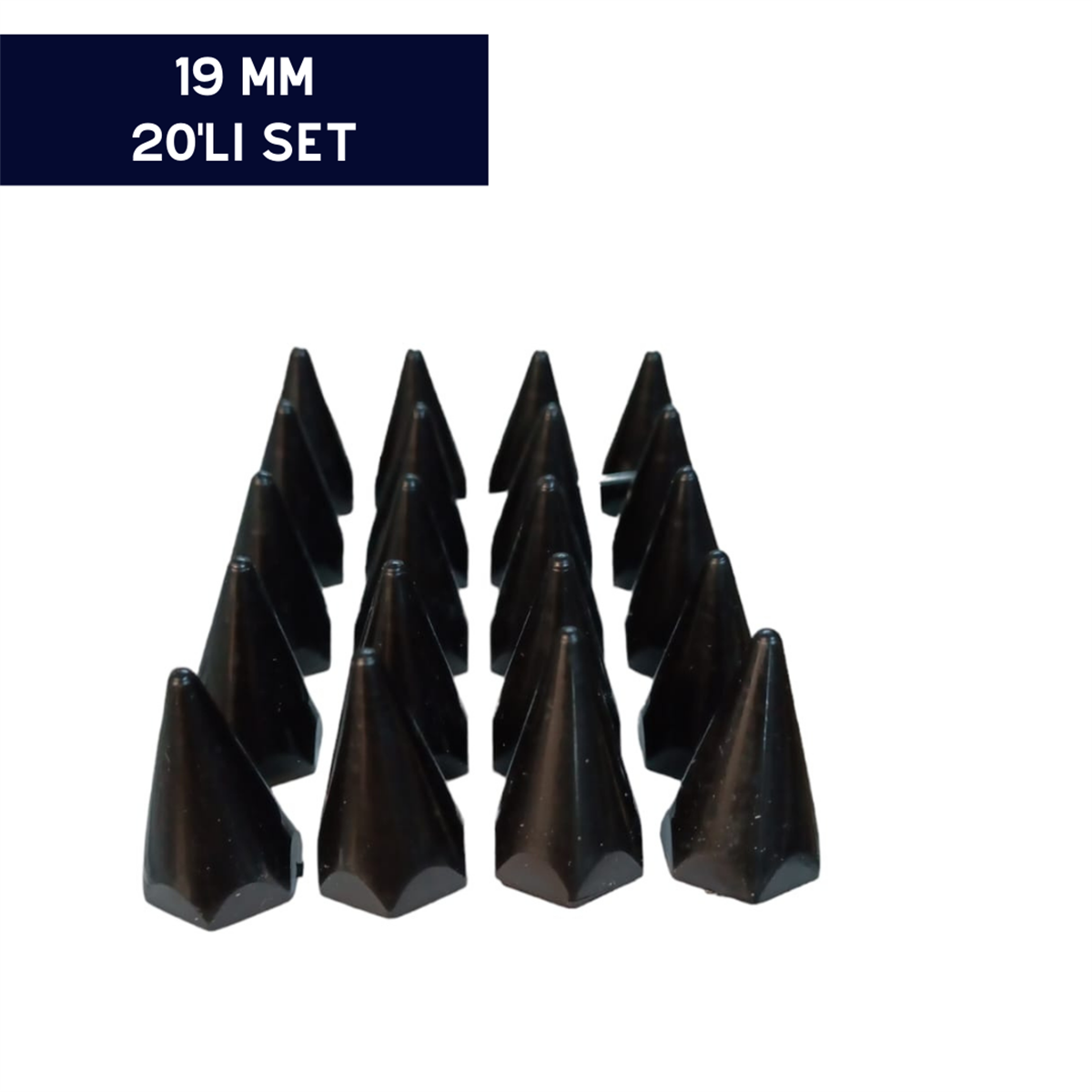 BİJON KAPAĞI RENKLİ SİVRİ SİYAH 19MM 20'Lİ SET KOD:007038