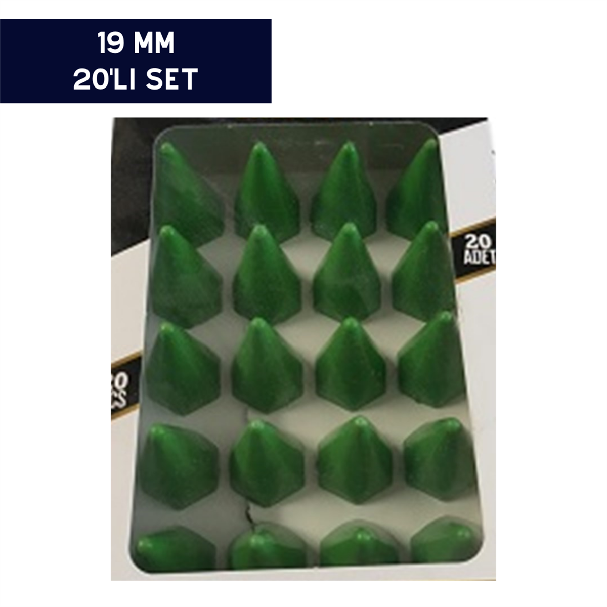 BİJON KAPAĞI RENKLİ SİVRİ YEŞİL 19MM 20'Lİ SET KOD:007038