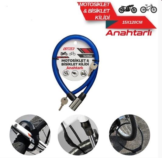 BİSİKLET KİLİDİ ANAHTARLI 15X120 MAVİ KOD:1740110