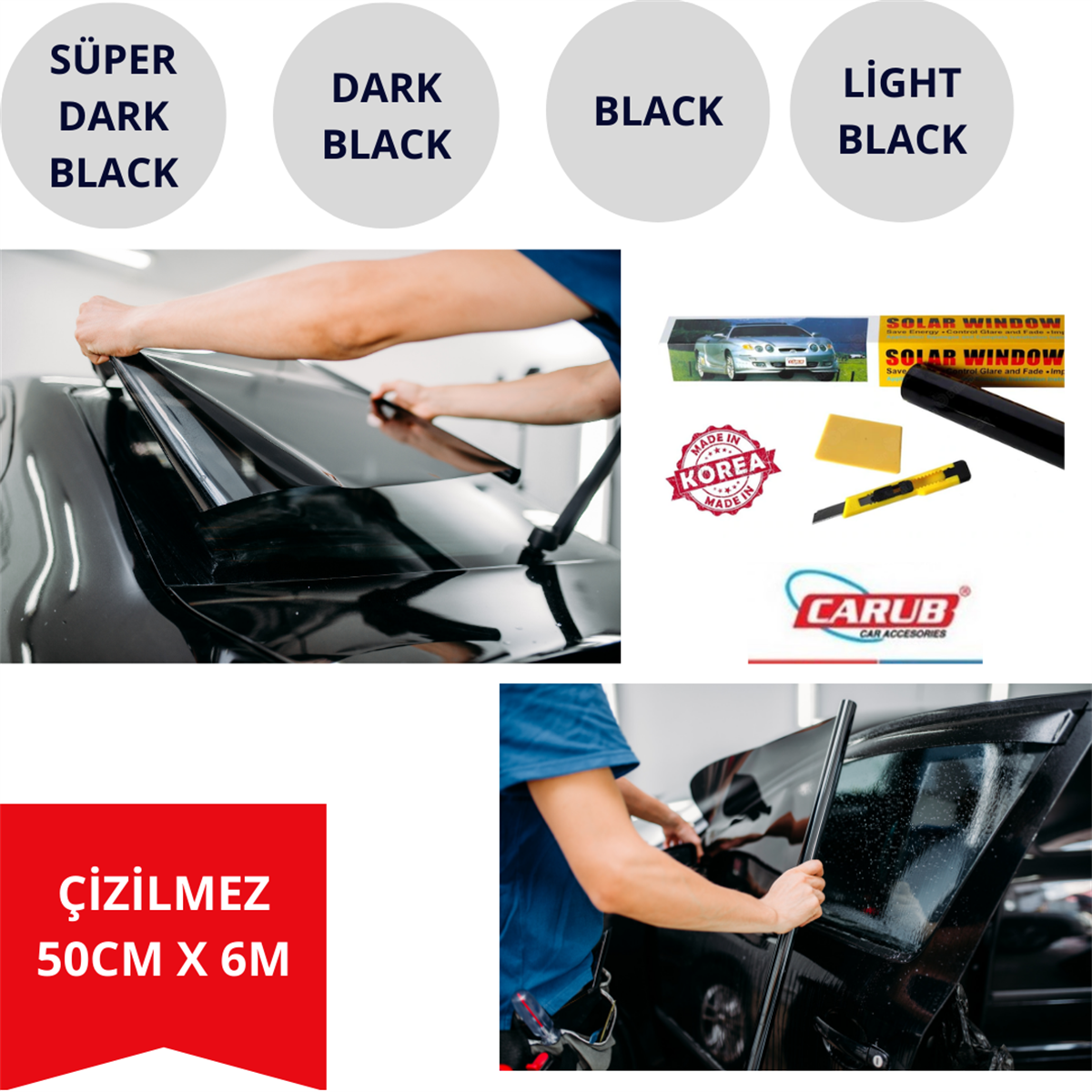 CAM FİLMİ (KUTULU )BİR ARABALIK 50CMX6M ÇİZİLMEZ SUPER DARK BLACK  KOD:1204001