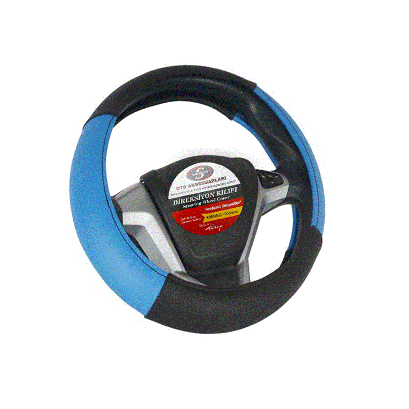 DİREKSİYON KILIFI PARÇALI SİYAH MAVİ 38-40 CM TAKSİ TİP KOD:007