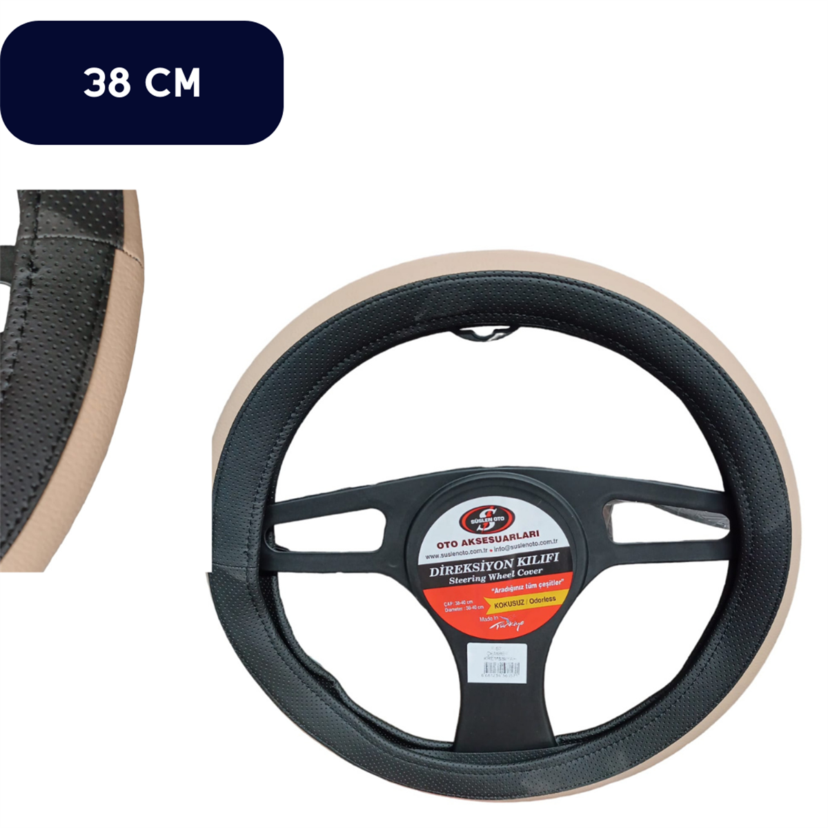 DİREKSİYON KILIFI SİYAH BEJ 38-40 CM TAKSİ TİP KOD:007