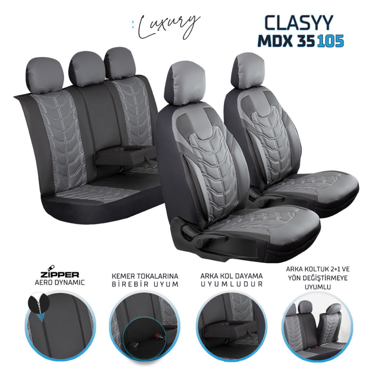 KOLTUK KILIFI KOMPLE DERİ CLASSY GRİ KOD:35-105