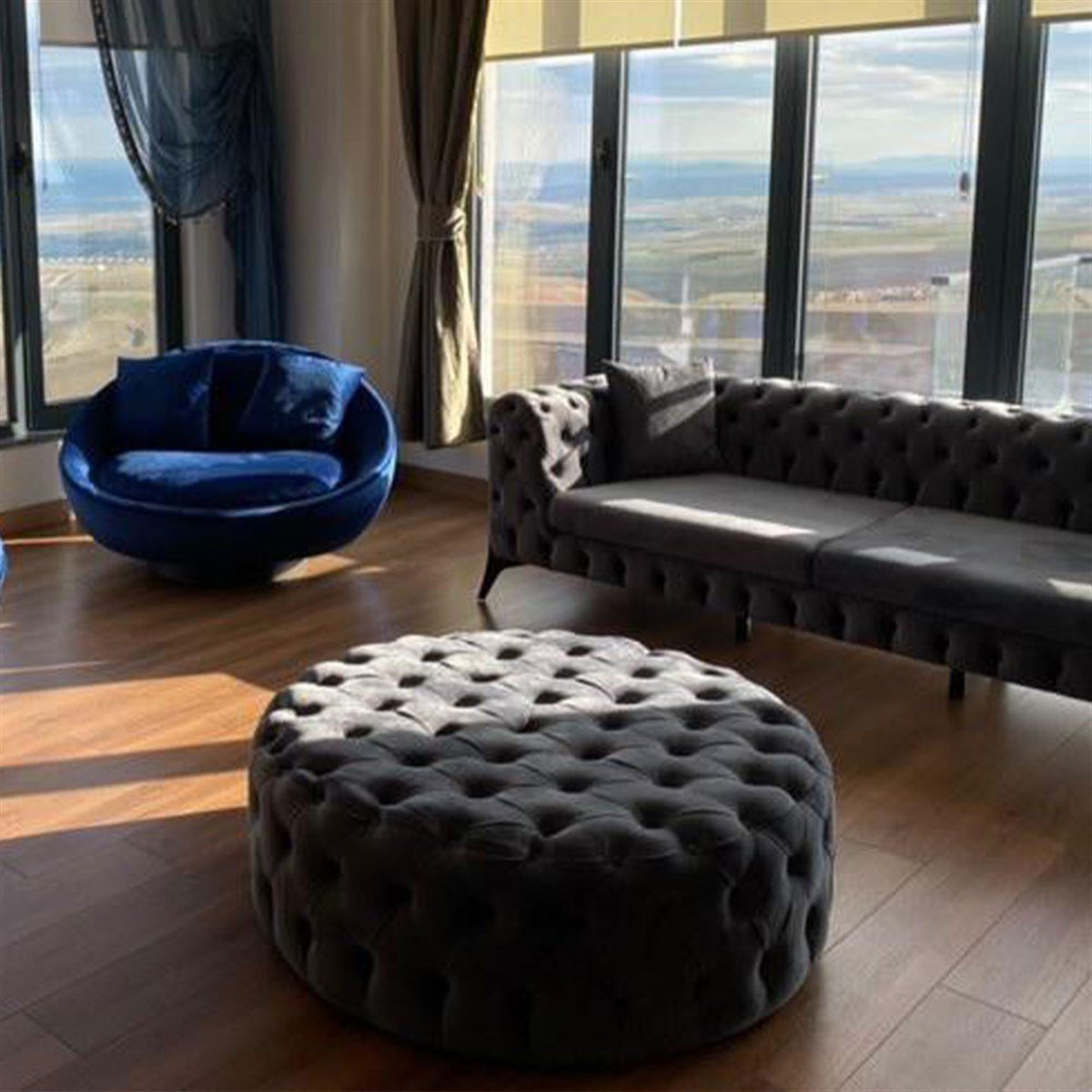 100x100cm yuvarlak chester puf (antrisit)