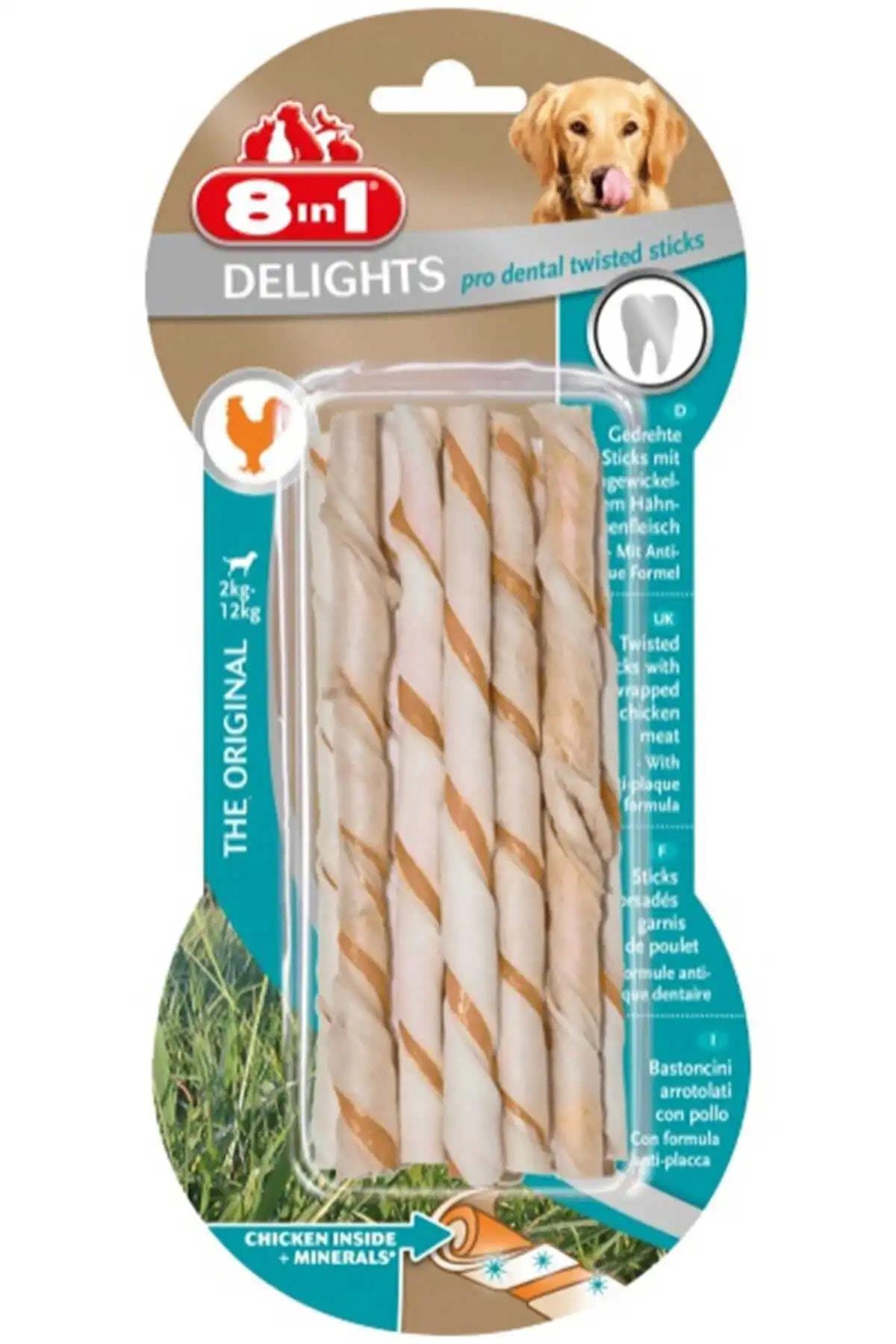 8 in 1 Delights Pro Dental Twisted Sticks Tavuk Etli Köpek Kemiği 55 gr - İkizler Yem Market8 in 1 Delights Pro Dental Twisted Sticks Tavuk Etli Köpek Kemiği 55 gr