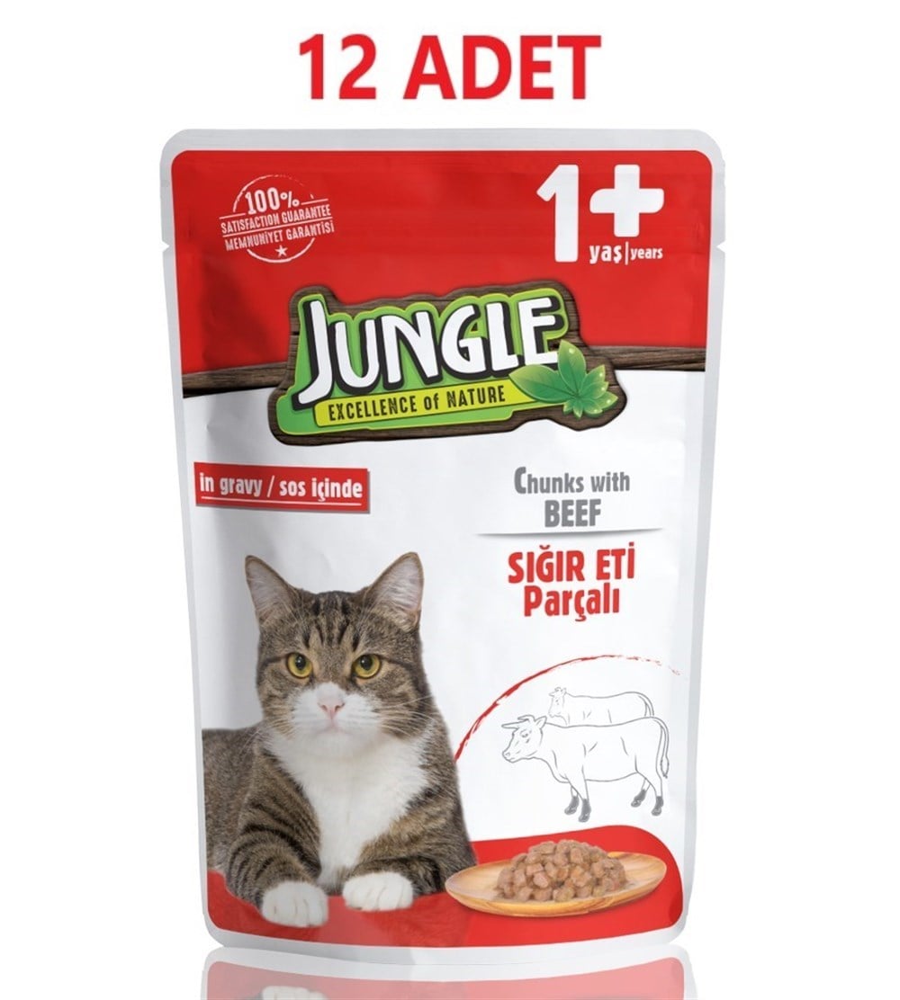 Jungle Pouch Kedi Biftekli 100 Gr X 12 Adet