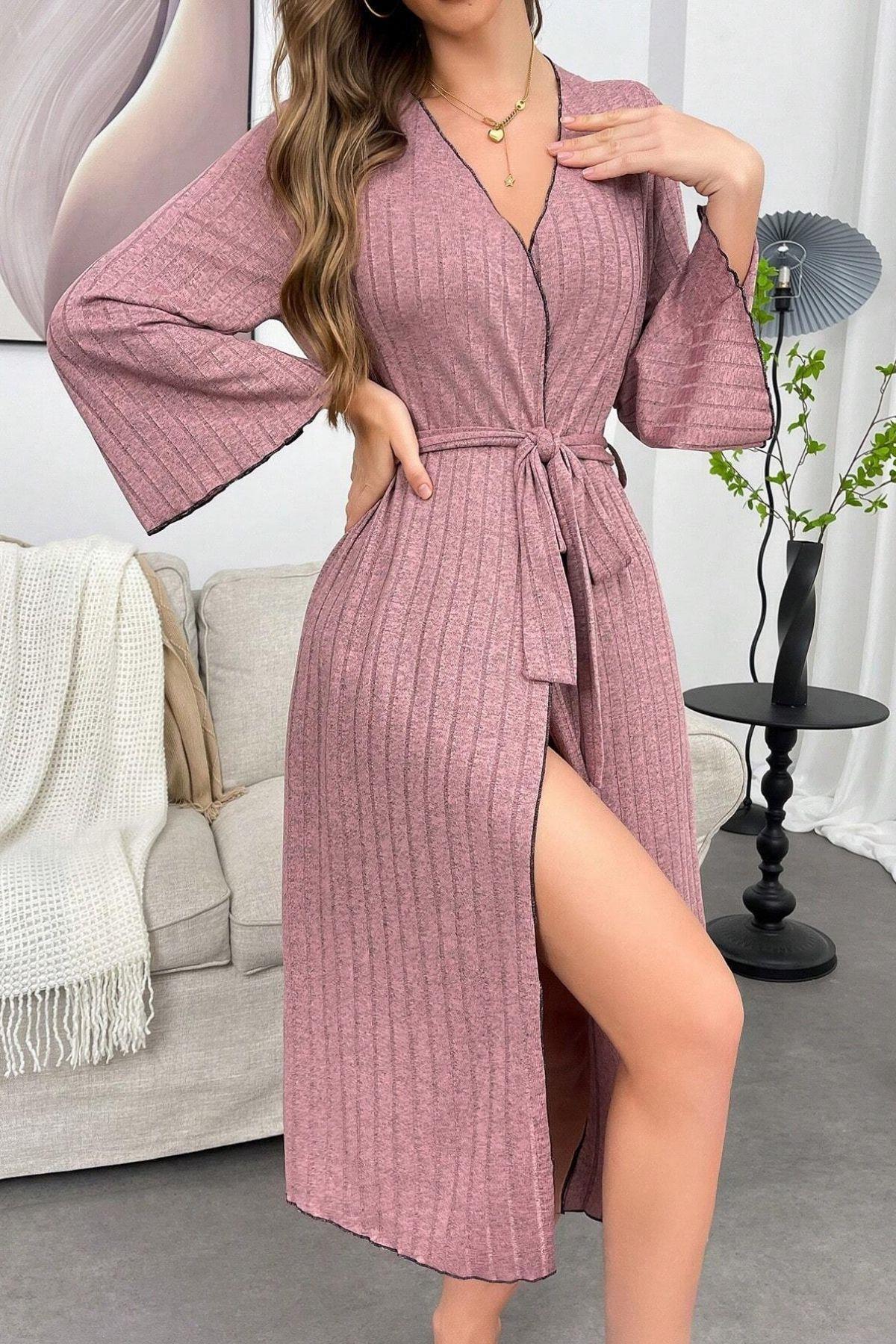 Bella Notte Gül Kurusu Fitilli Pamuklu Sabahlık 9663