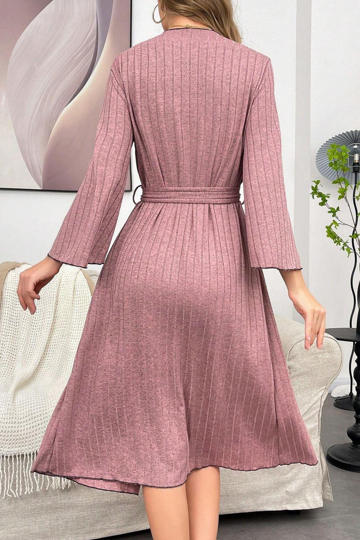 Bella Notte Gül Kurusu Fitilli Pamuklu Sabahlık 9663