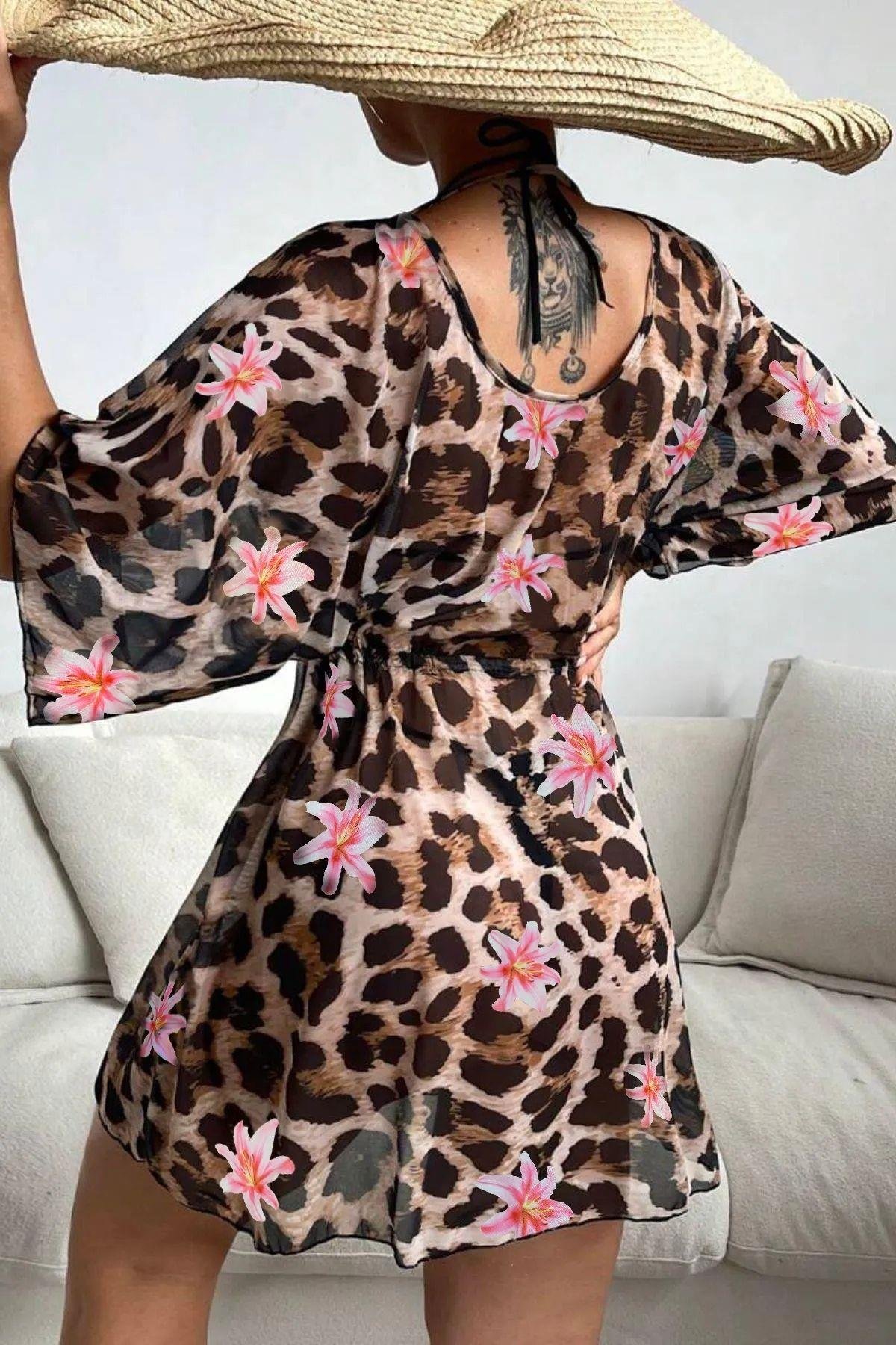 Bella Notte Leopar Desenli Bel Bağcıklı Pareo P-3003