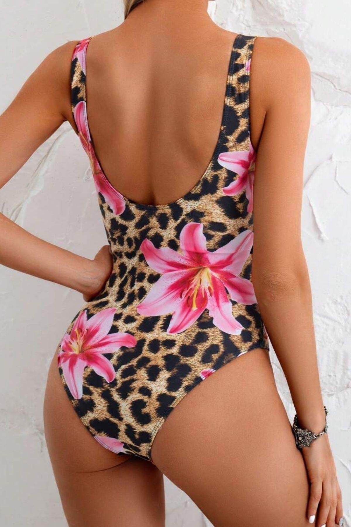 Bella Notte Leopar Zambak Baskılı Tek Parça Mayo M-9033