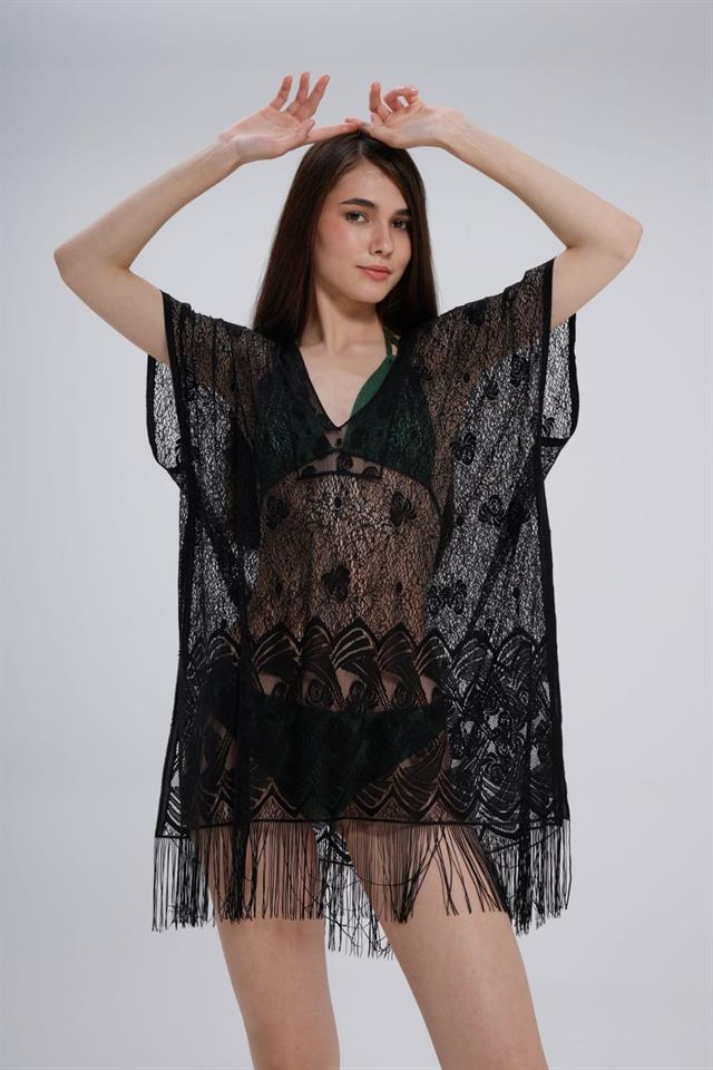 Bella Notte Siyah Bikini ve Mayo Üstü Narin Desenli Raşel Pareo P-9001
