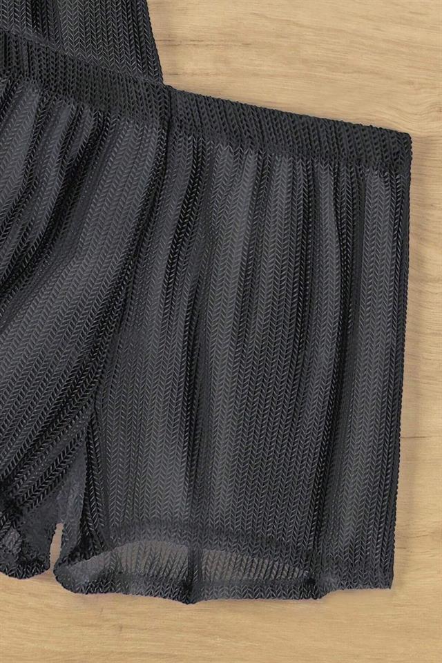 Bella Notte Siyah Yaka Detaylı Alt Üst Şort Pareo Takım 7560