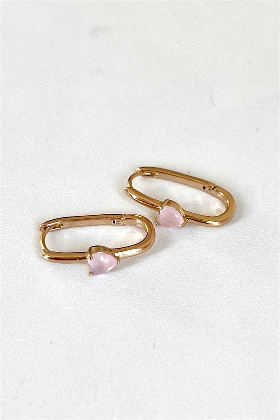 Buzlu Pembe Kalpli Oval Küpe Çifti | Çelik