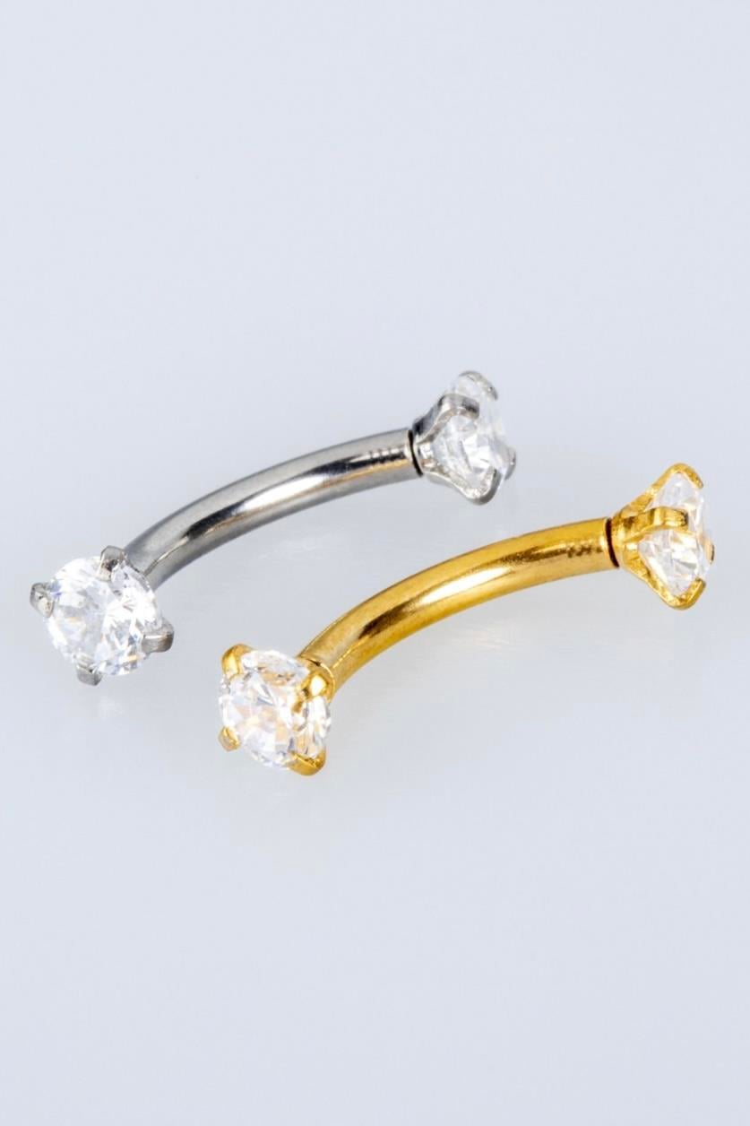 Cerrahi Çelik Rook Kaş Piercing 3mm Taş 8mm Bar