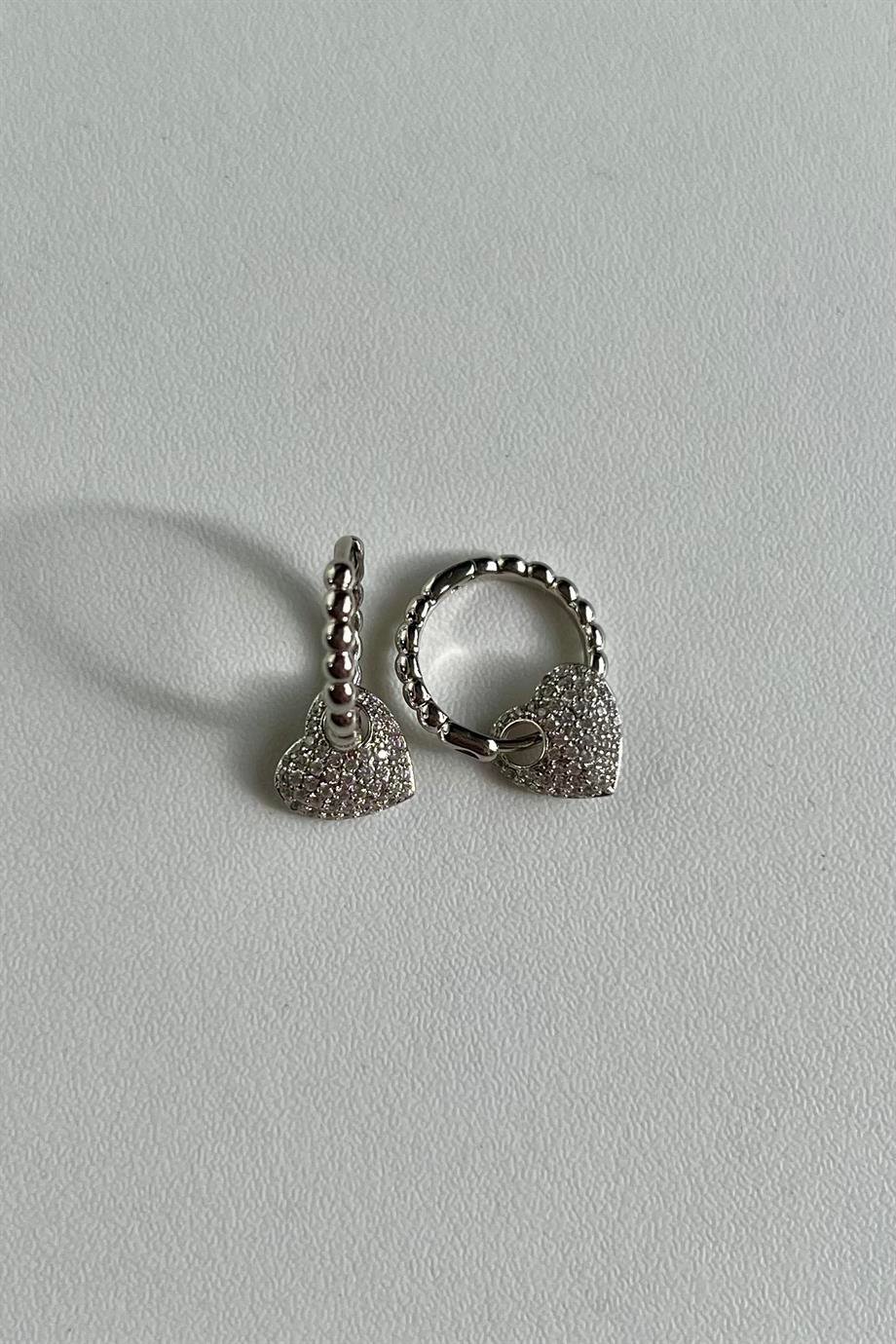 Kalp Charm Burgu Halka Küpe Çifti | Çelik