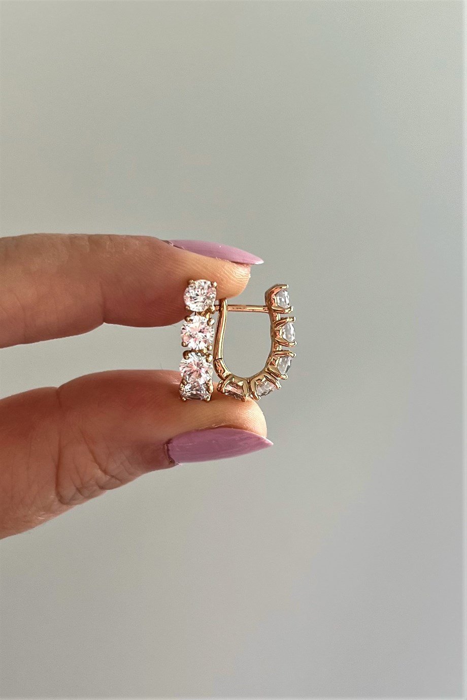 Kare Taşlı Oval Küpe Çifti | Çelik