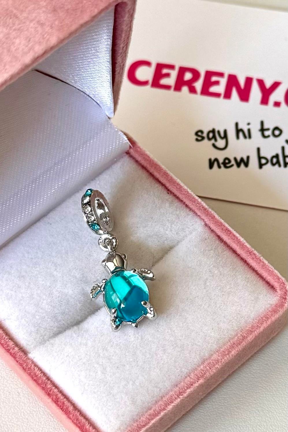 Mavi Taşlı Kaplumbağa Charm Gümüş Kaplama