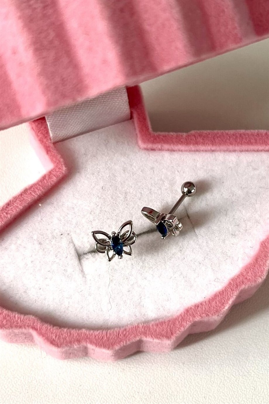 Mavi Taşlı Kelebek Piercing | Cerrahi Çelik