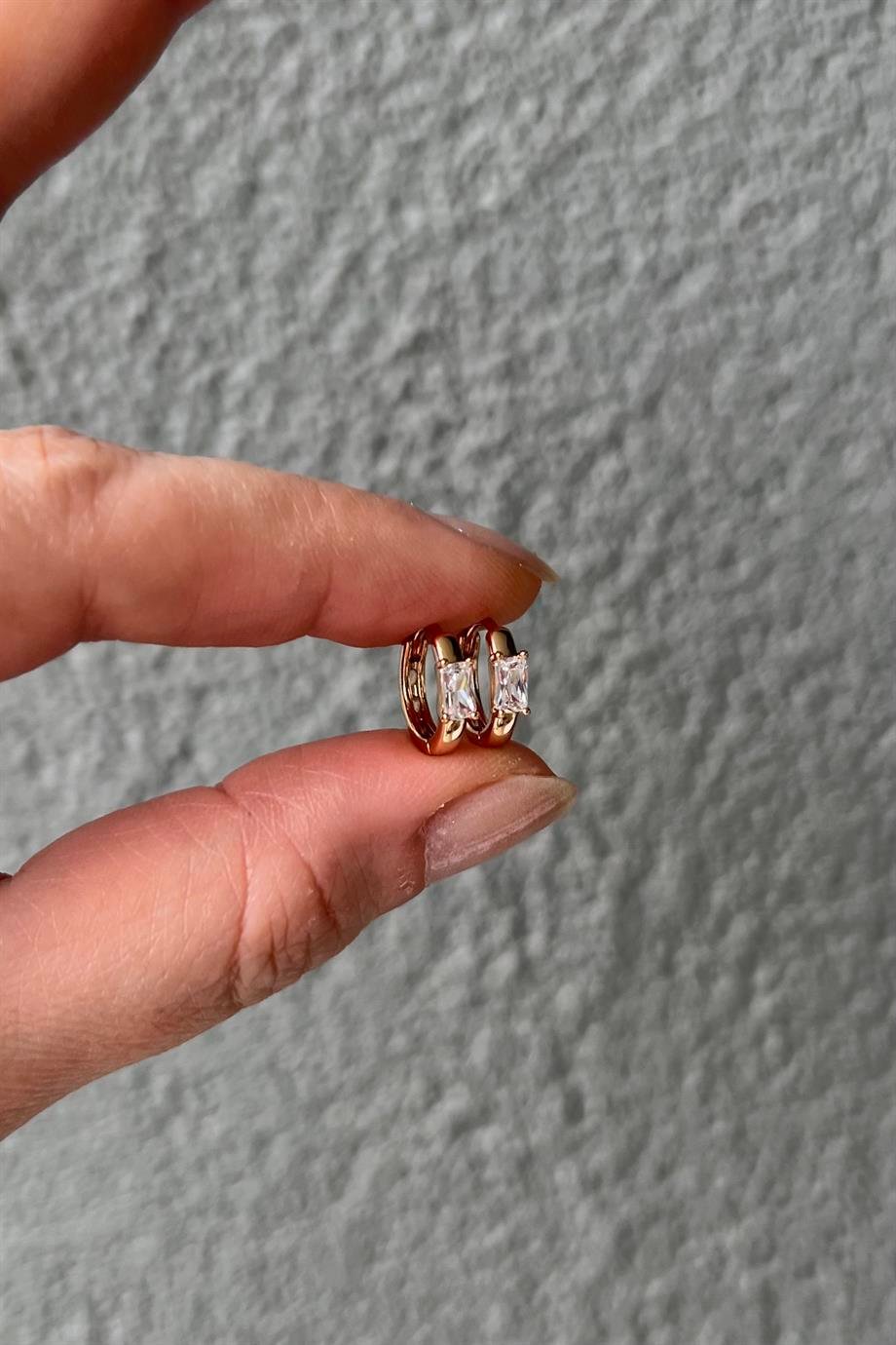 Mini Baget Taşlı Halka Küpe/Piercing Çifti | Çelik