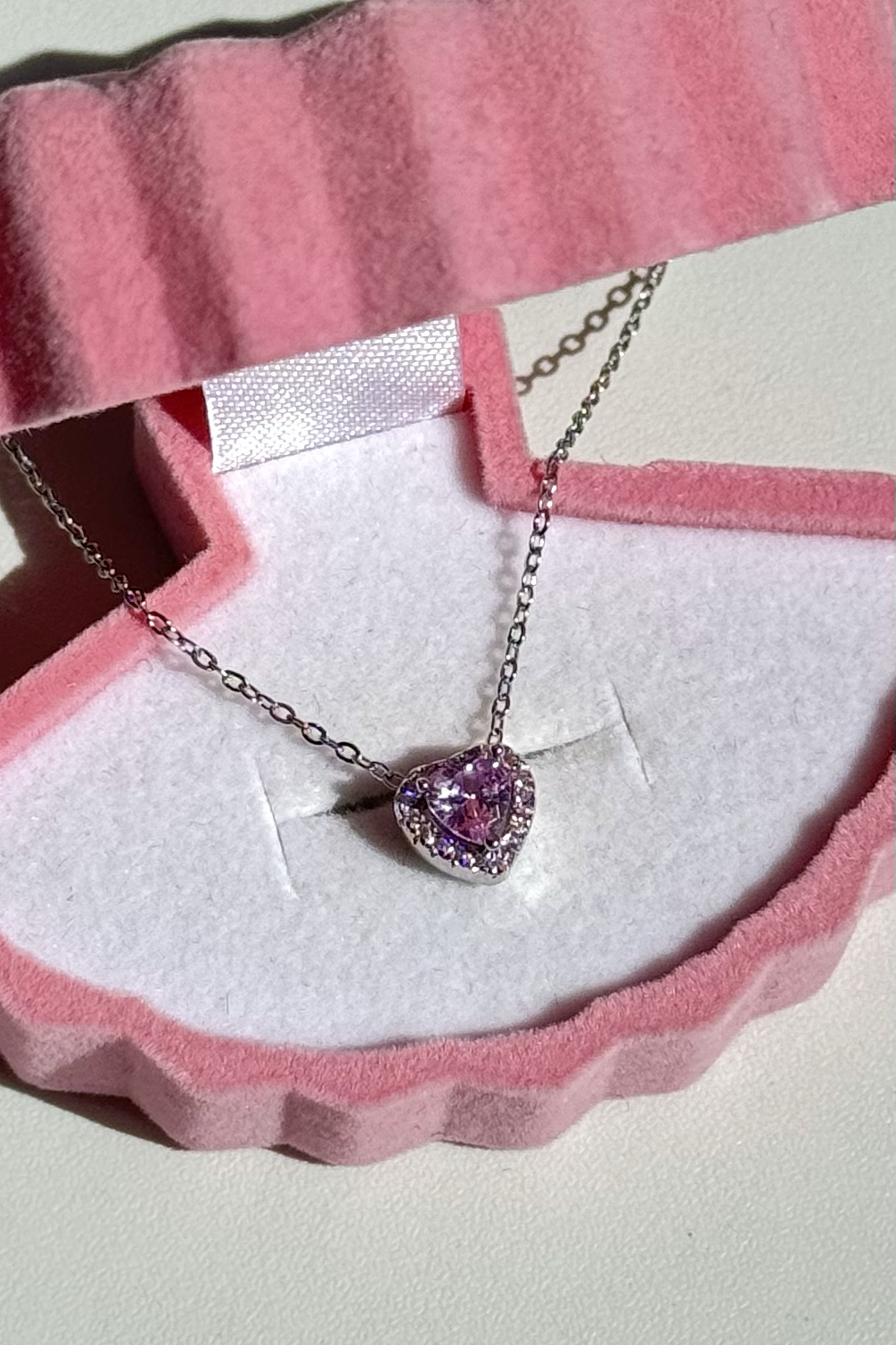 Mini Pembe Kalpli Kolye Çelik
