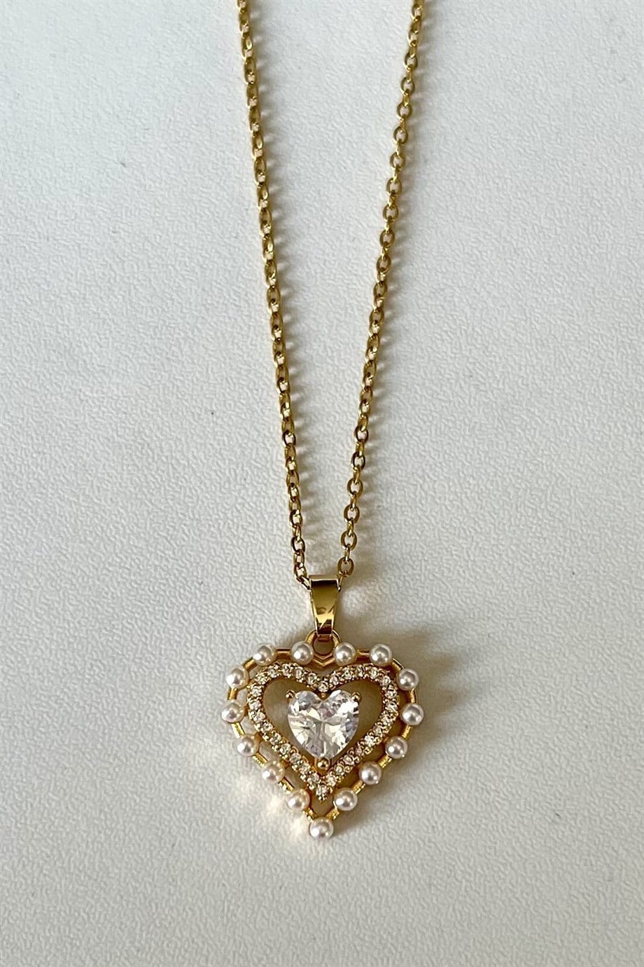 Pearly Heart Kolye | Çelik