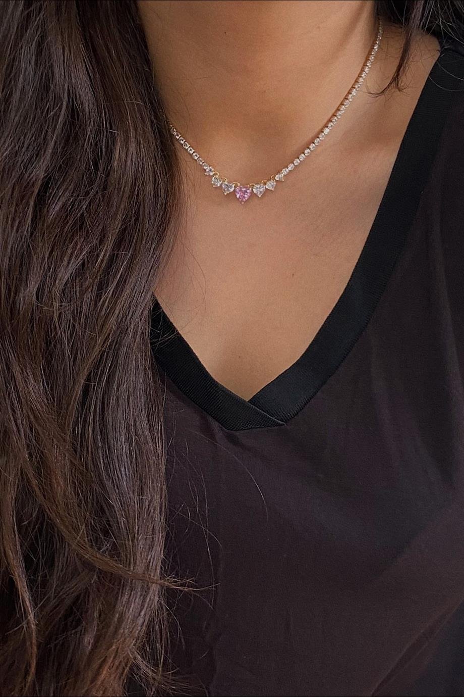 Pembe Kalp 3MM Suyolu Kolye