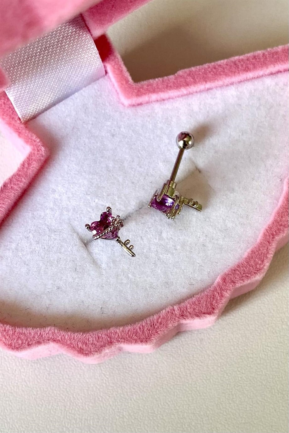 Pembe Kalp Anahtar Piercing | Cerrahi Çelik