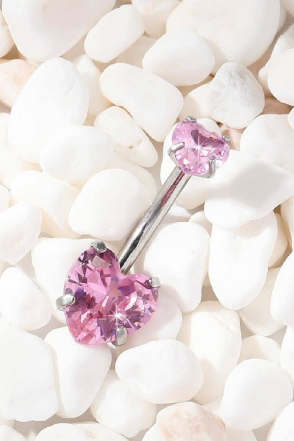 Pembe Kalpli Tektaş Göbek Piercing | Cerrahi Çelik