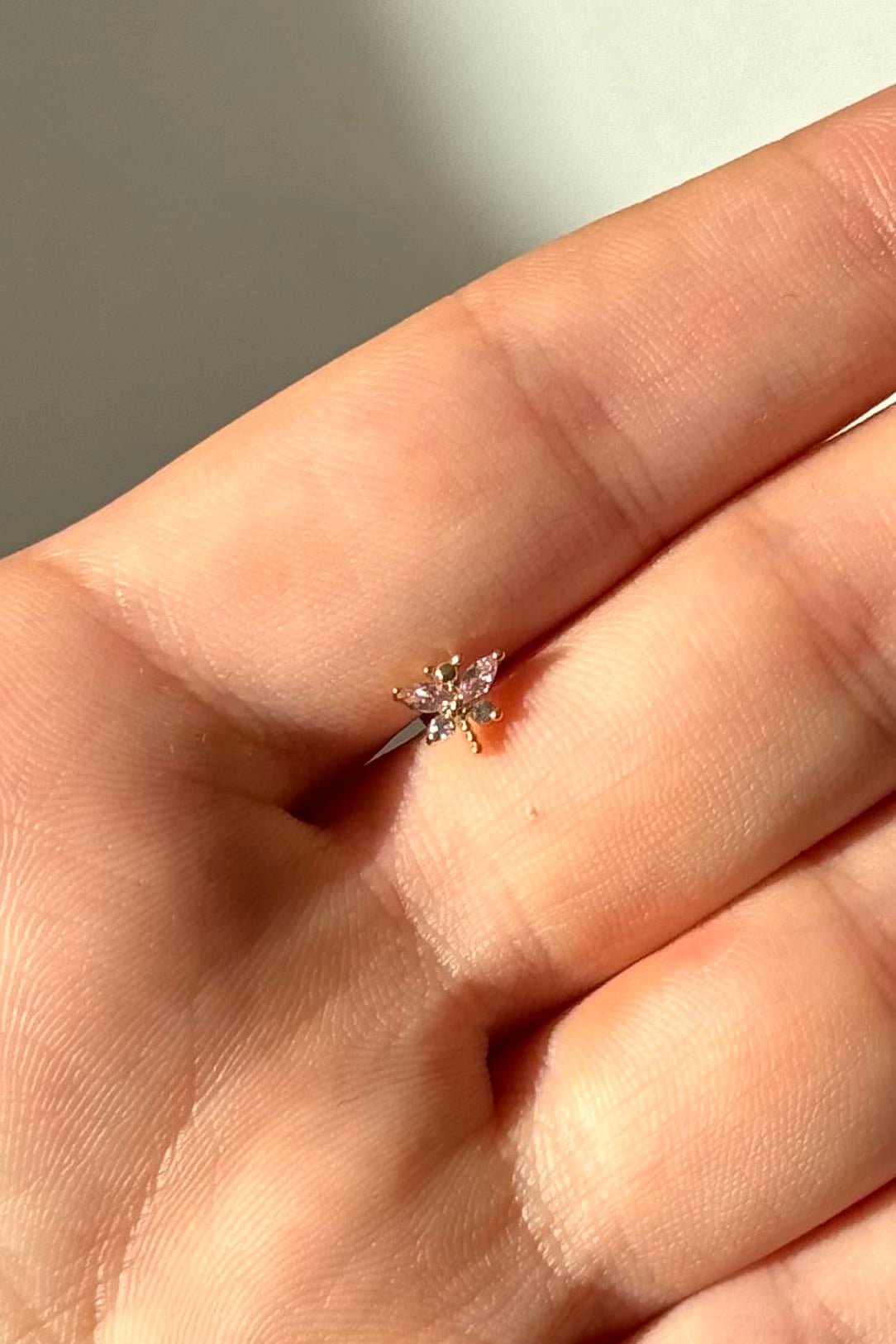 Pembe Taşlı Yusufçuk Piercing Cerrahi Çelik