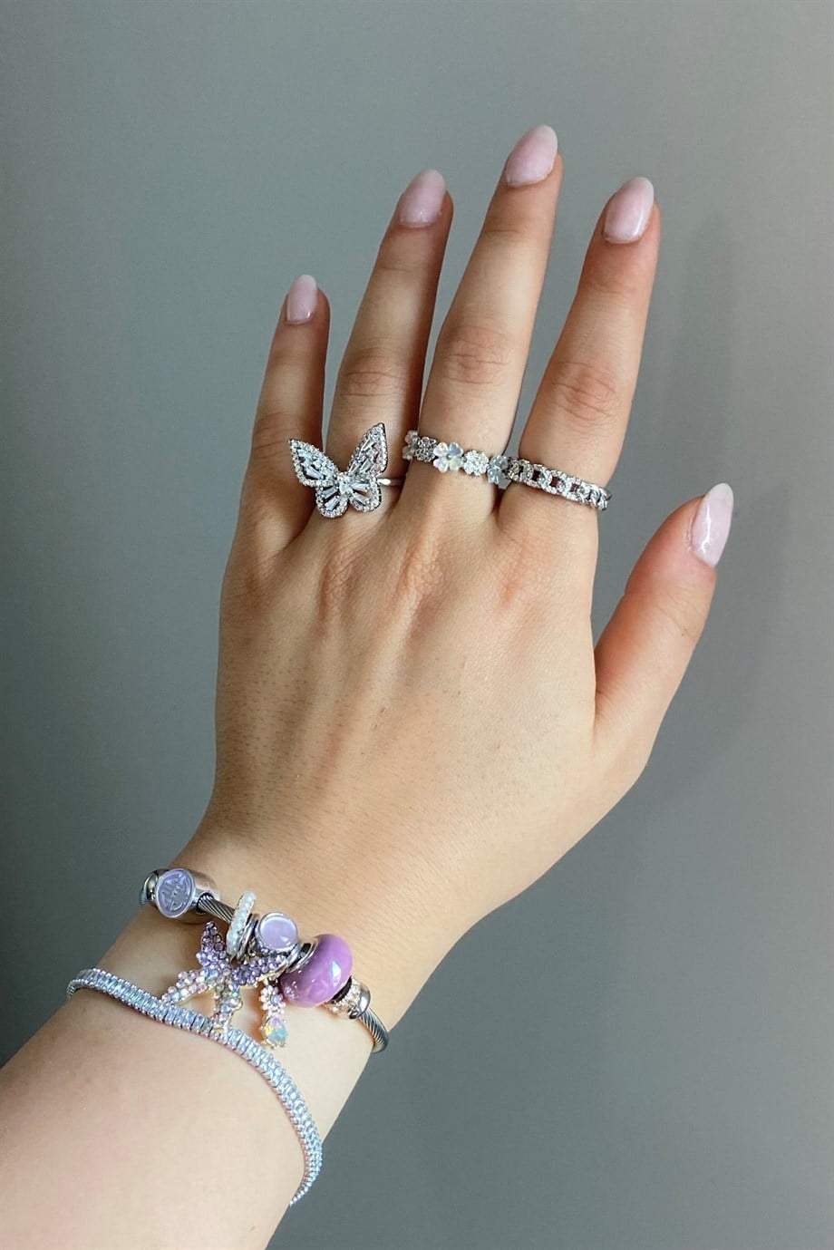 Purple Mariposa Charm Bileklik | Çelik