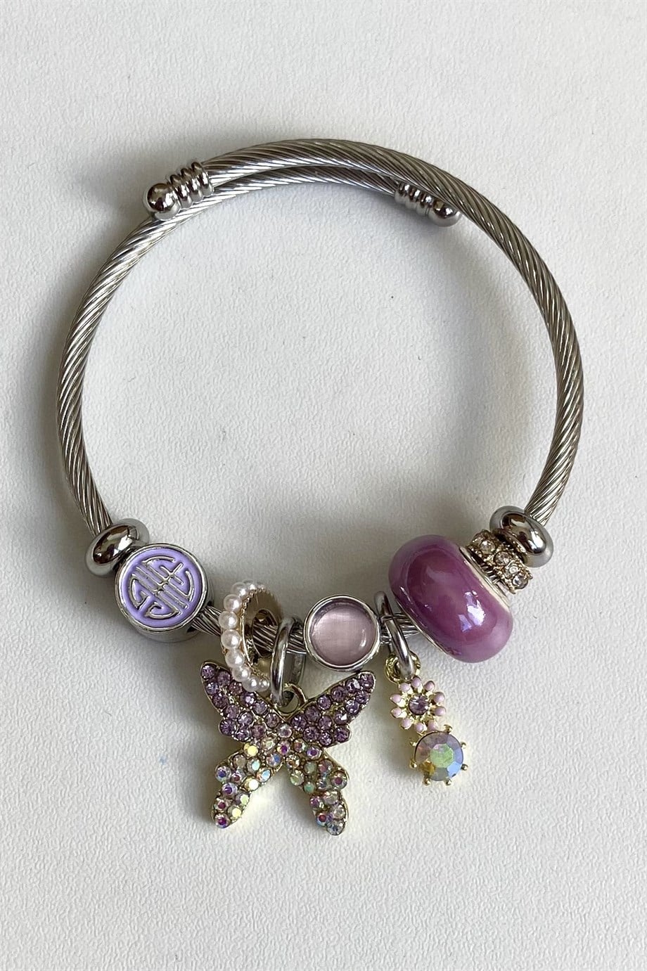 Purple Mariposa Charm Bileklik | Çelik