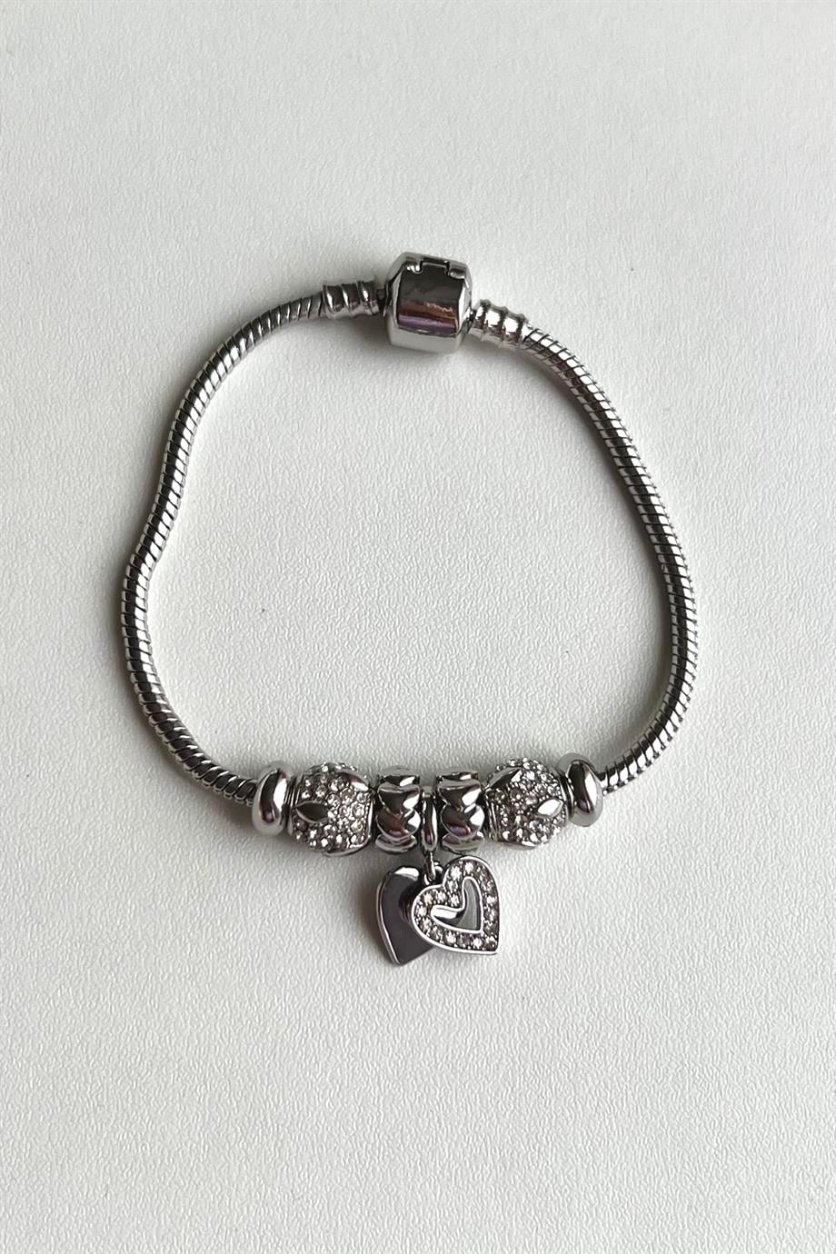 Shiny Heart Charm Bileklik | Çelik