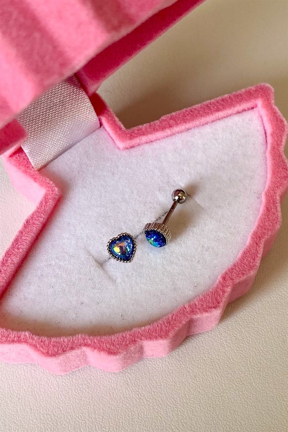 Simli Mavi Kalp Piercing | Cerrahi Çelik