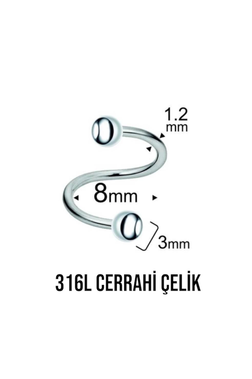 Spiral Kıvrımlı 8 MM Piercing Adet 316L Cerrahi Çelik
