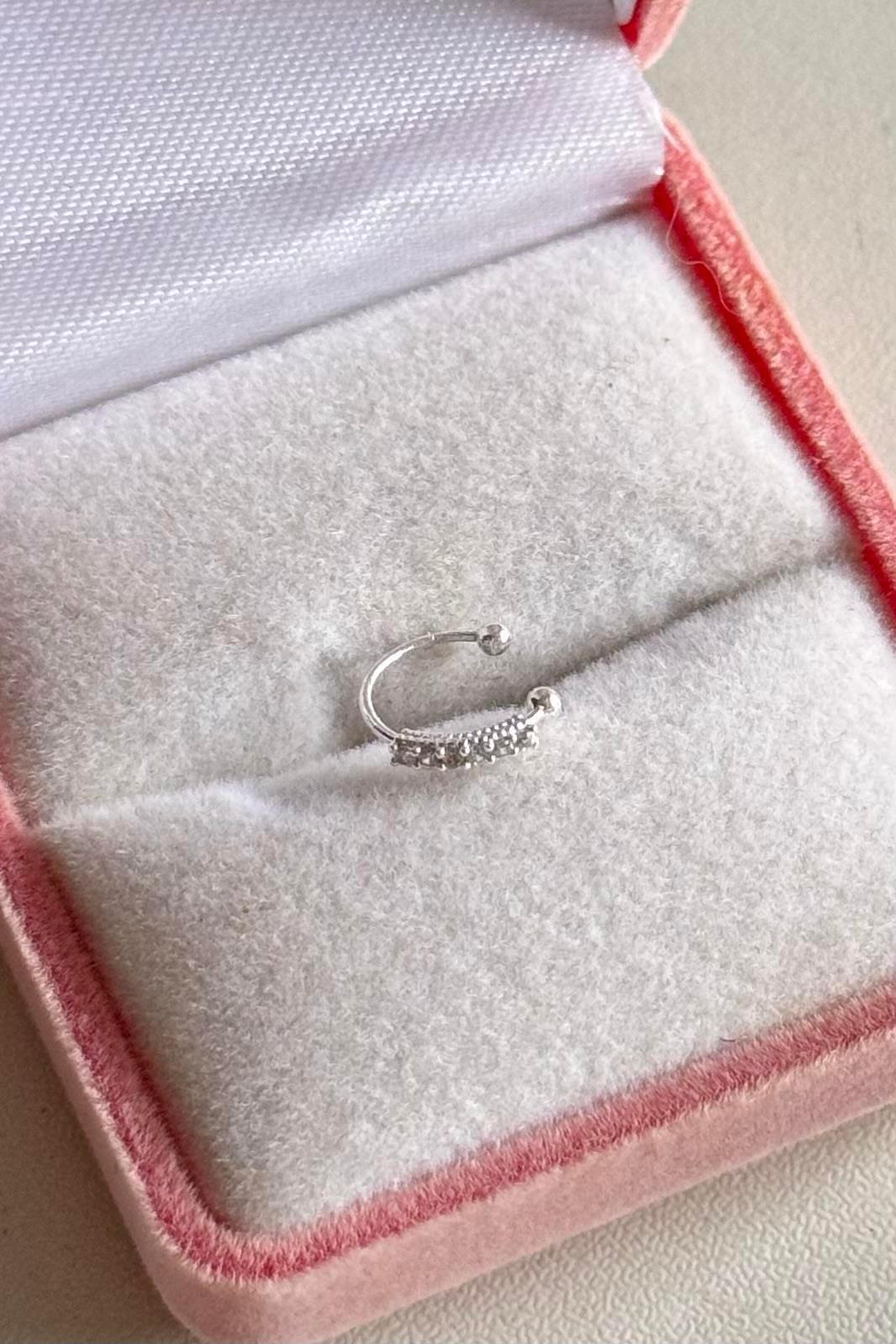 Taşlı Halka 8 MM Earcuff/Piercing/Hızma 925 Ayar Gümüş