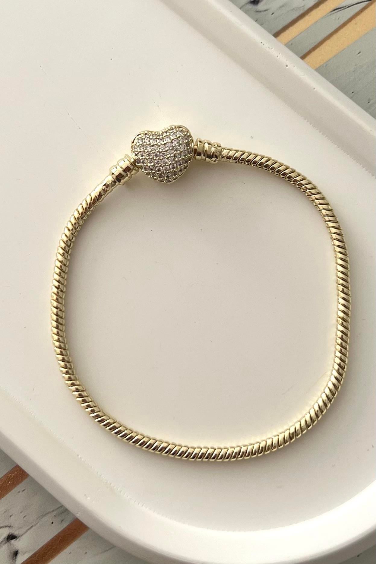 Taşlı Kalp Charm Bileklik 14K Kaplama