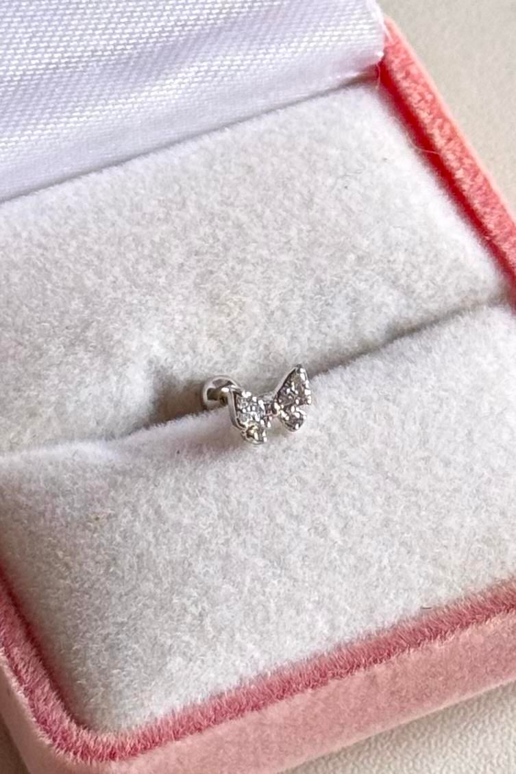 Taşlı Kurdele Fiyonk Piercing Çelik