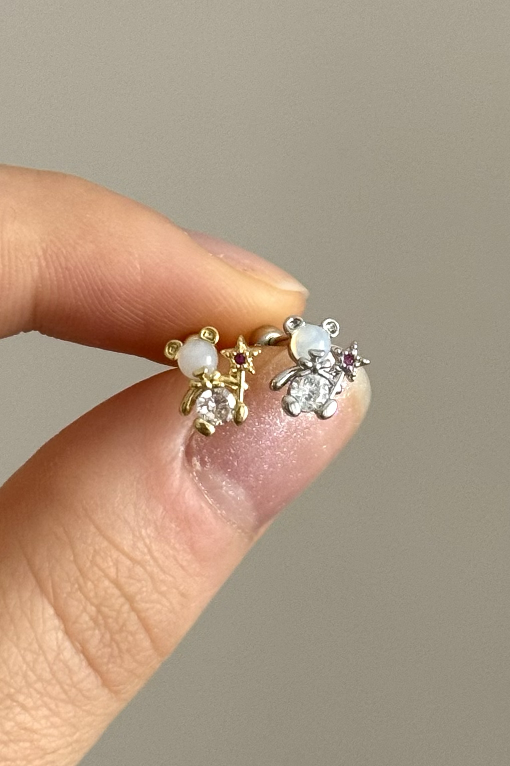 Taşlı Pembe Ayıcık Piercing Cerrahi Çelik