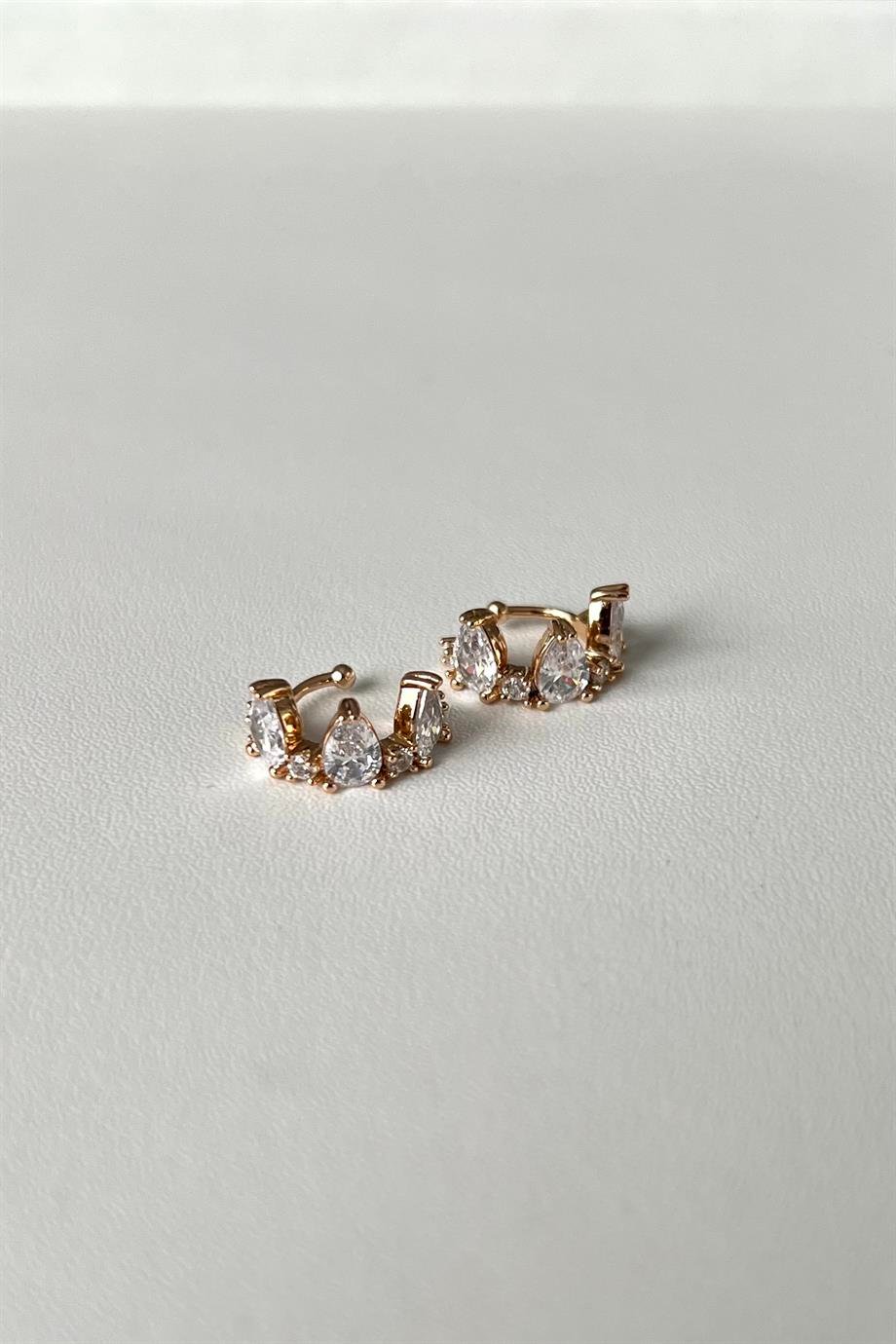 Taşlı Taç Earcuff Çifti | Çelik