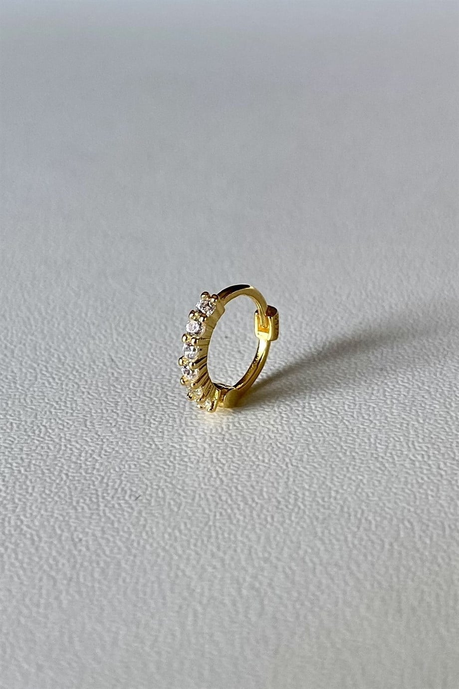 Taşlı Tekli Halka Küpe/Piercing | 925 Ayar Gümüş