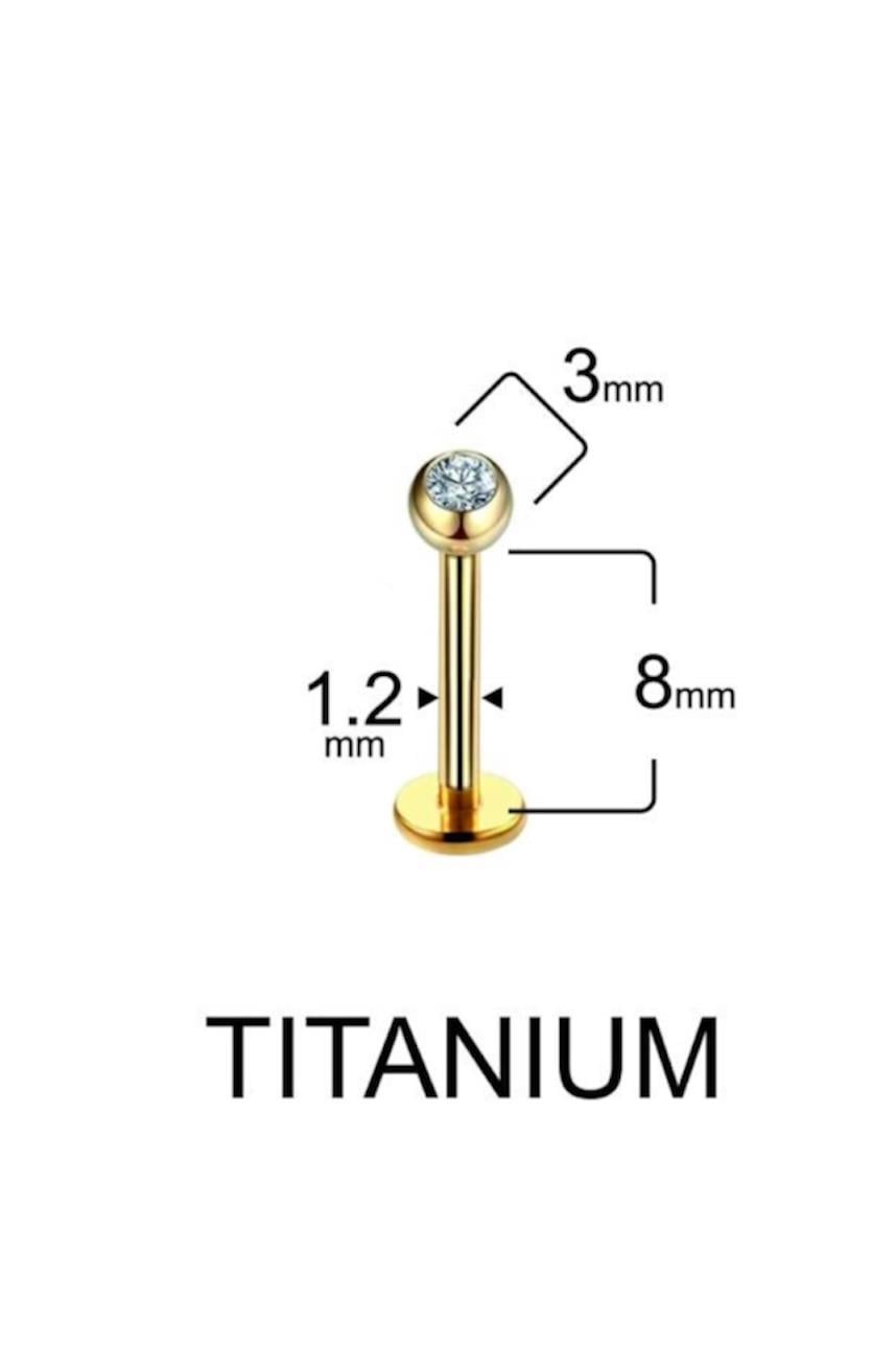 Tek Taş Altın Titanyum Piercing 8 MM