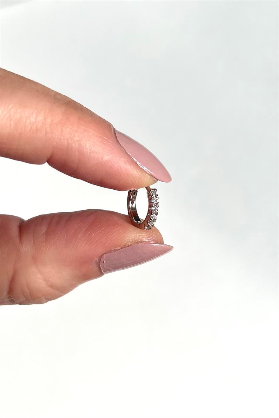 Tekli Taşlı Halka Küpe/Piercing | Çelik